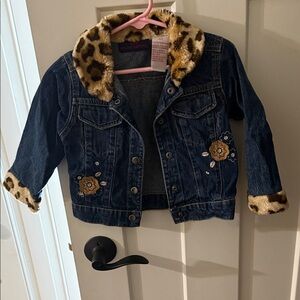 Kids Headquarters Blue Jean Jacket with Leopard Print